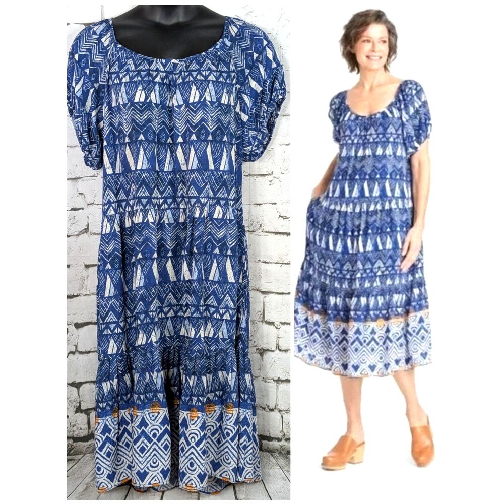 KNOX ROSE Ikat/Batik Bohemian Peasant Midaxi Dress Pockets Cottage Size XL